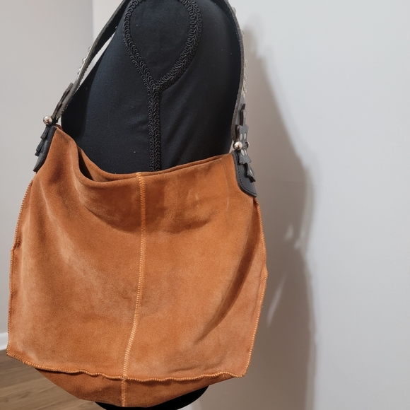 Wilson's Leather Y2K Burnt Orange Boho Shoulder Bag Purse Embelished Strap - Picture 2 of 12